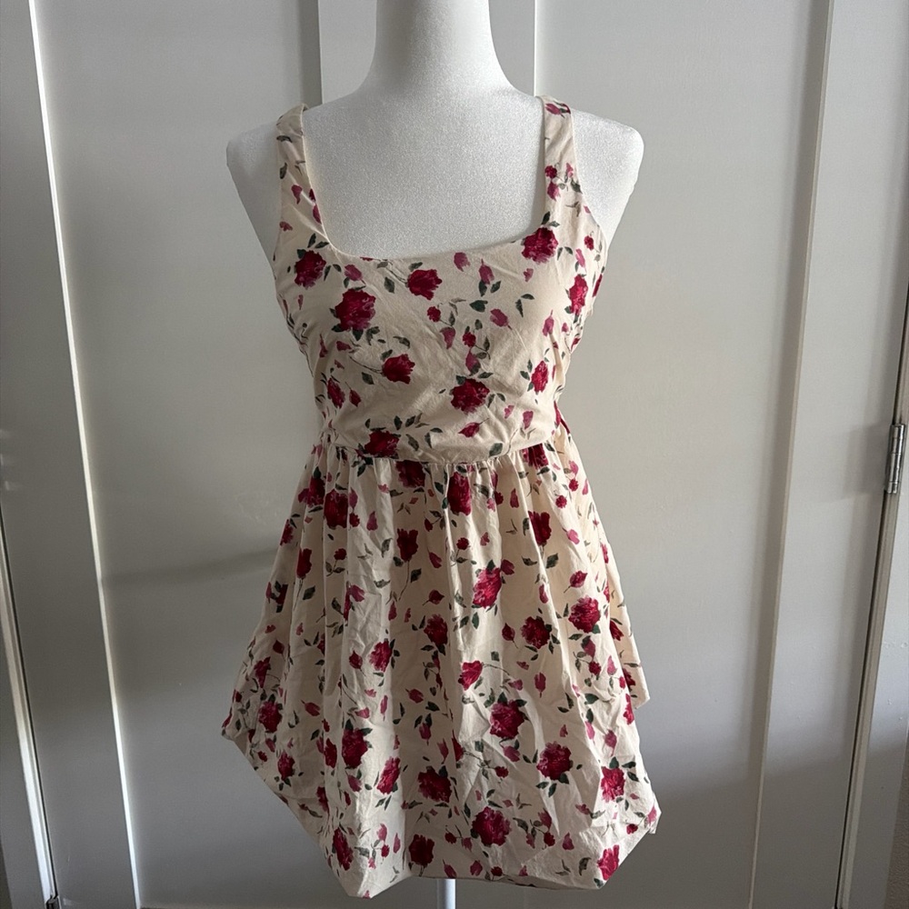 Full Tilt Babydoll Dress Size S Floral Sundress with Red Rose Print